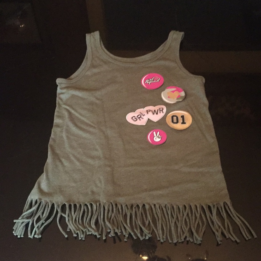 The children’s Place tank top green‎ with fringe girl power size 7/8